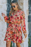 Frilled Collar Long Sleeve Floral Dress with Ruffle