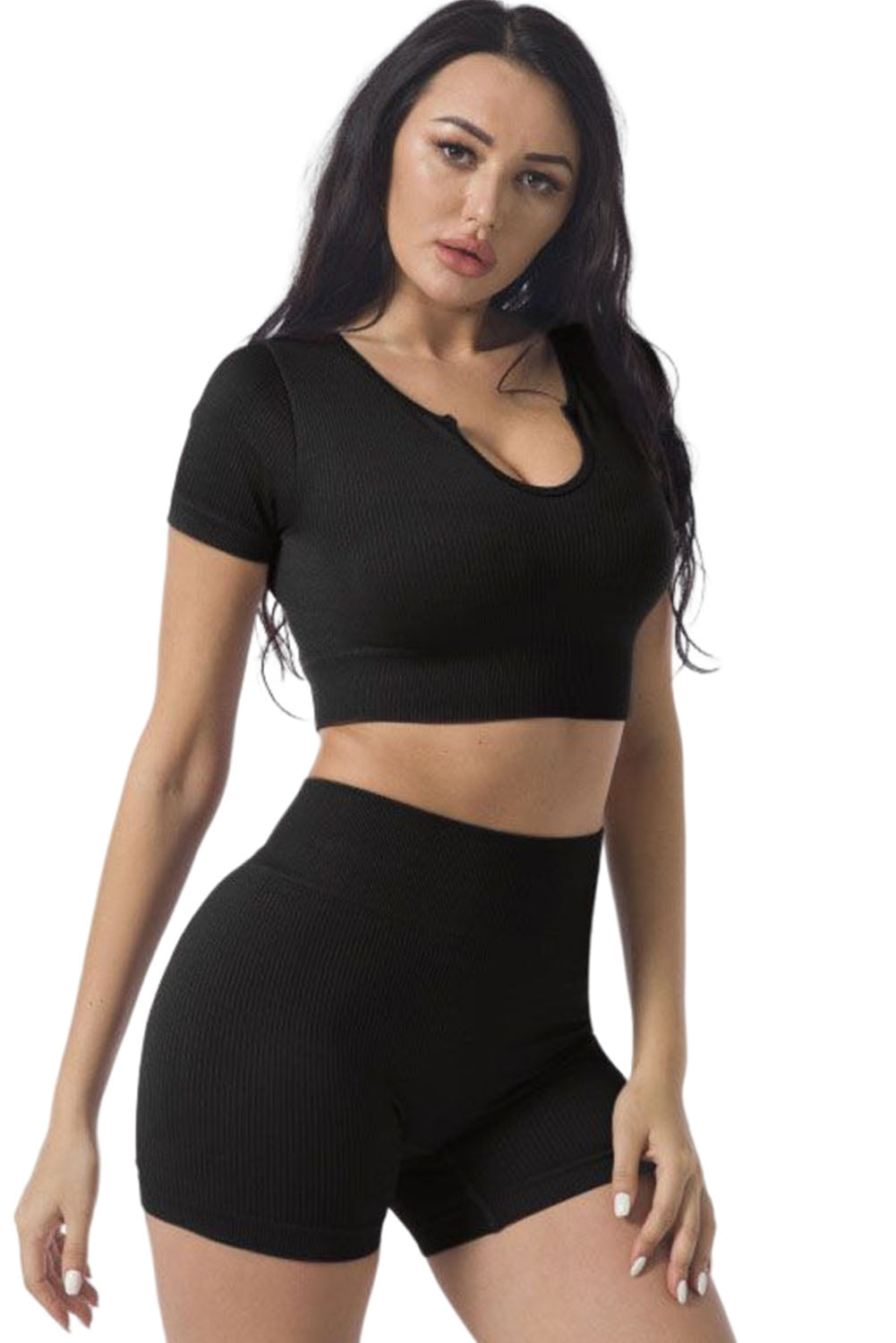 Ribbed Short Sleeve Cropped Active Top