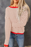 Contrast Trimmed Striped Drop Shoulder Sweater