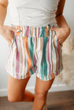 Vintage Washed Elastic Frill Waist Casual Shorts