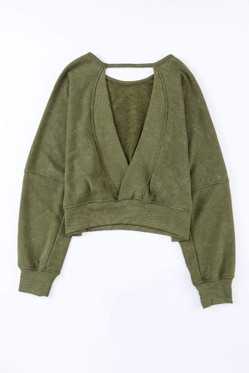 Green Acid Wash V-shape Open Back Sweatshirt