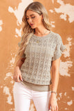 Ruffle Short Sleeves Cable Knit Textured Top