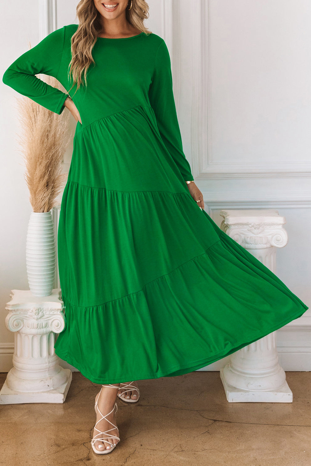 Asymmetrical Tiered Long Sleeve Maxi Dress