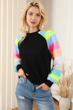 Sequin Color Block Raglan Sleeve Pullover Sweatshirt