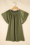 Jungle Green Pleated Flutter Sleeve Satin Top