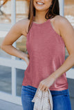 Green Solid Color Crew Neck Tank Top