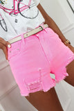 Solid Color Distressed Denim Shorts