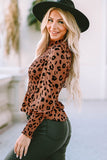 Leopard Smocked Puff Sleeve Peplum Top