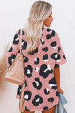 Leopard Splicing Sleeve Ruffle Loose Sweatshirt