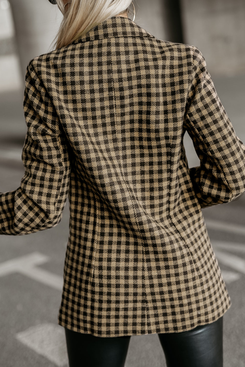 Tweed Houndstooth Plaid Pattern Double Breasted Blazer