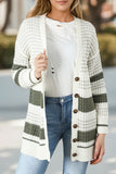 Green Colorblock Textured Knit Buttoned Cardigan