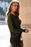 Green Textured Knit Round Neck Dolman Sleeve Sweater