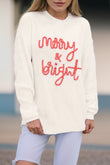 White Striped Merry Bright Letter Christmas Sweater