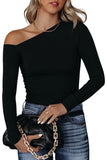 Asymmetrical Neckline Long Sleeve Knit Top