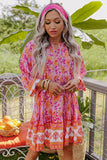 3/4 Sleeve Boho Floral Belted Mini Dress