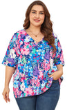 Chemisier Floral Bleu Ciel à Col en V et Manches Dolman Grande Taille