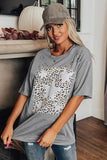 Medium Grey Stars Leopard Graphic Distressed Tee