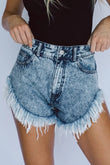 Dark Acid Wash Raw Hem Jean Shorts