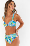 Abstract Print Front Knot High Waist Bikini Set