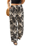 Tropical Leafy Print Drawstring Wide Leg Pants