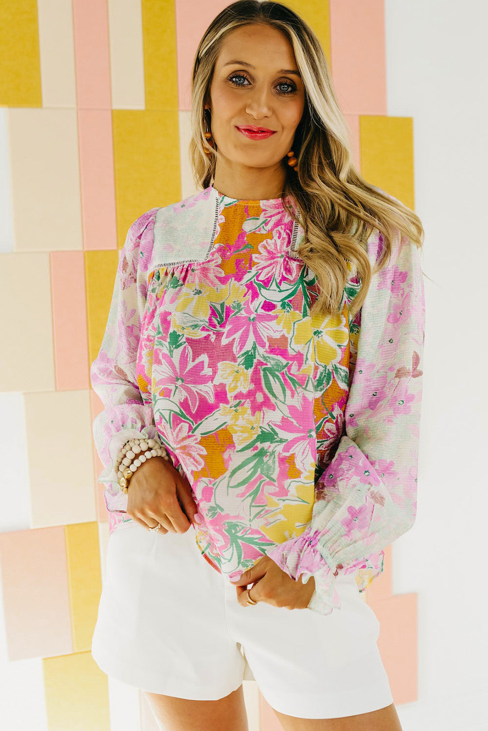 Floral Patchwork Lace Trim Blouse