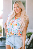 Polka Dot Print Ruffled Sleeve Babydoll Blouse