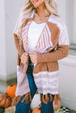 Brown Western Furry Knit Tassel Hem Cardigan