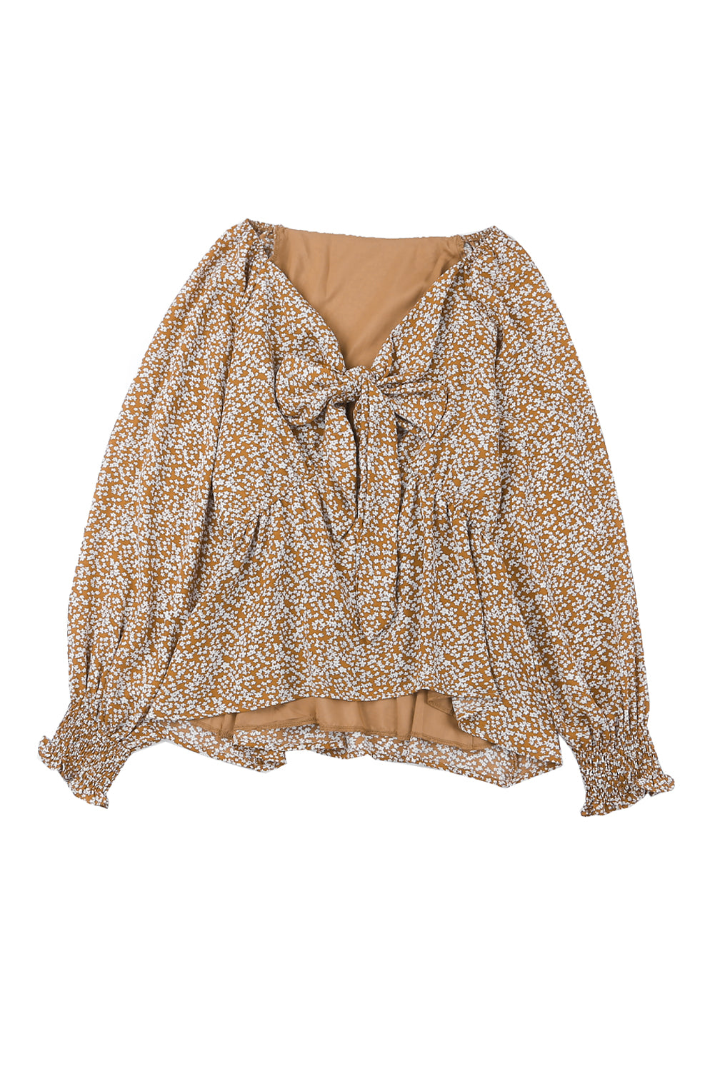 Blouse à manches longues à volants et imprimé floral noué sur le devant