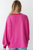 Bright Pink Corded Contrast Edge Drop Shoulder Long Sleeve Top