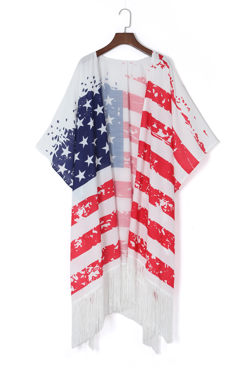 Plus Size American Flag Tasseled 3/4 Sleeve Cardigan