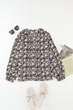 Floral Print Split Neck Pleated Puff Sleeve Blouse