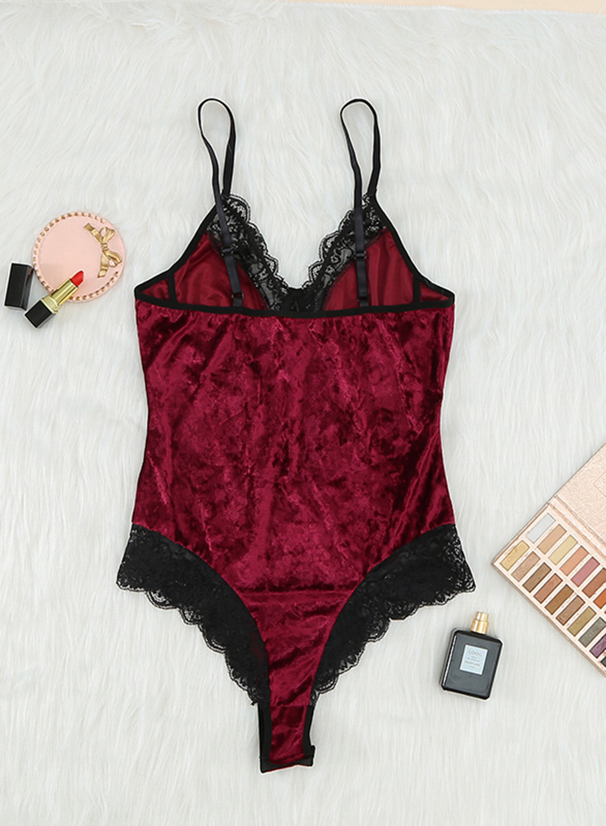 Velvet Lace Mesh Stitching Sexy Teddy Lingerie