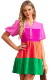 Crinkle Bubble Sleeve Color Block Blouse