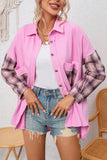 Plaid Patchwork Chest Pockets Oversized Shirt Jacket