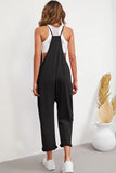 Rose Red Black Pocketed Adjustable Spaghetti Strap Straight Leg Jumpsuit