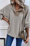 Light Grey Color Contrast Ribbed Loose Fit Long Sleeve Top