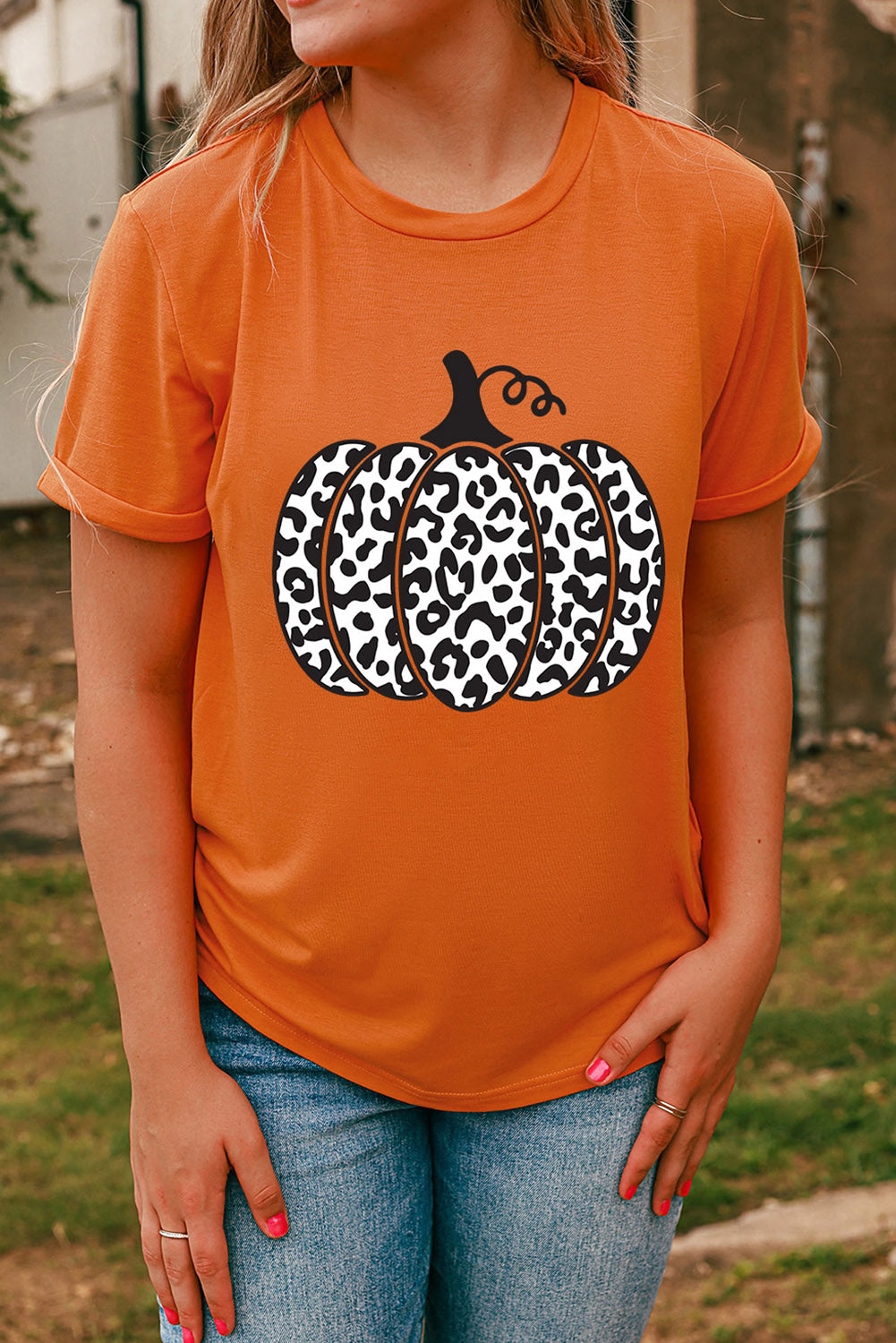 Leopard Pumpkin Graphic Daily Fashion Tee