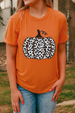 T-shirt de mode quotidienne à graphique de citrouille léopard orange