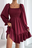 Smocked Puff Sleeve Ruffle Mini Dress