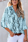 Blue Wild Snake Print Shirt with Pockets