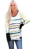 Multicolor Striped Color Block Loose Fit Long Sleeve Top