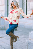 Floral Print V Neck Button Down Blouse