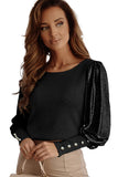 Khaki Buttoned Cuffs Shiny Puff Sleeves Top