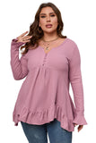 Haut babydoll rose en tricot gaufré à volants de grande taille 