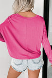 Green Loose V Neck Dropped Long Sleeve Top