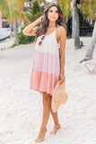 Color Block Tassel Drawstring Lace-up Sleeveless Mini Dress