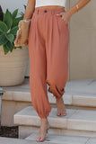 Pantalon de jogging taille haute orange avec poches, longueur cheville