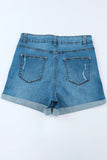 Short en denim déchiré brodé de pissenlit bleu ciel