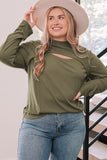 Plus Size Ribbed Mock Neck Peek-A-Boo Cut Out Top