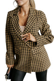 Tweed Houndstooth Plaid Pattern Double Breasted Blazer